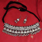Tehzeeb Creations Women's Silver Plated Necklace Set With Mirror Design - Swadesiicart