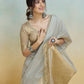 Anaita Grey Handloom Khadi Silk Zari Woven Work Saree With Blouse Piece