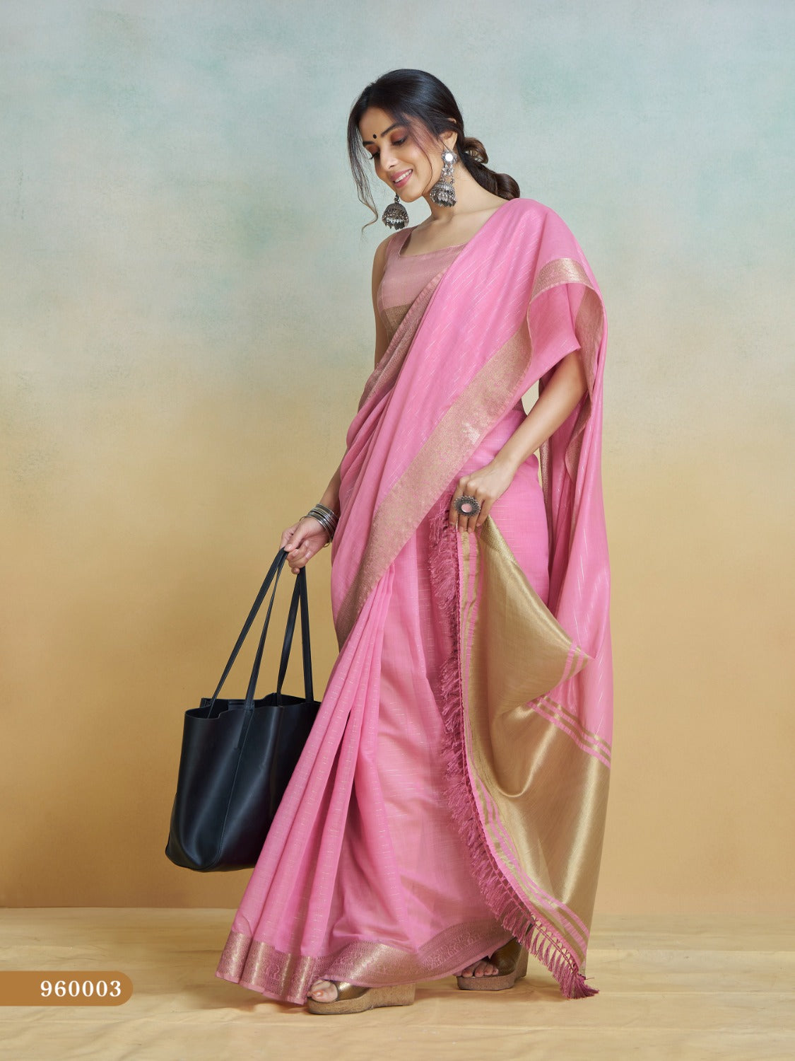 Anaita Pink Handloom Khadi Silk Zari Woven Work Saree With Blouse Piece