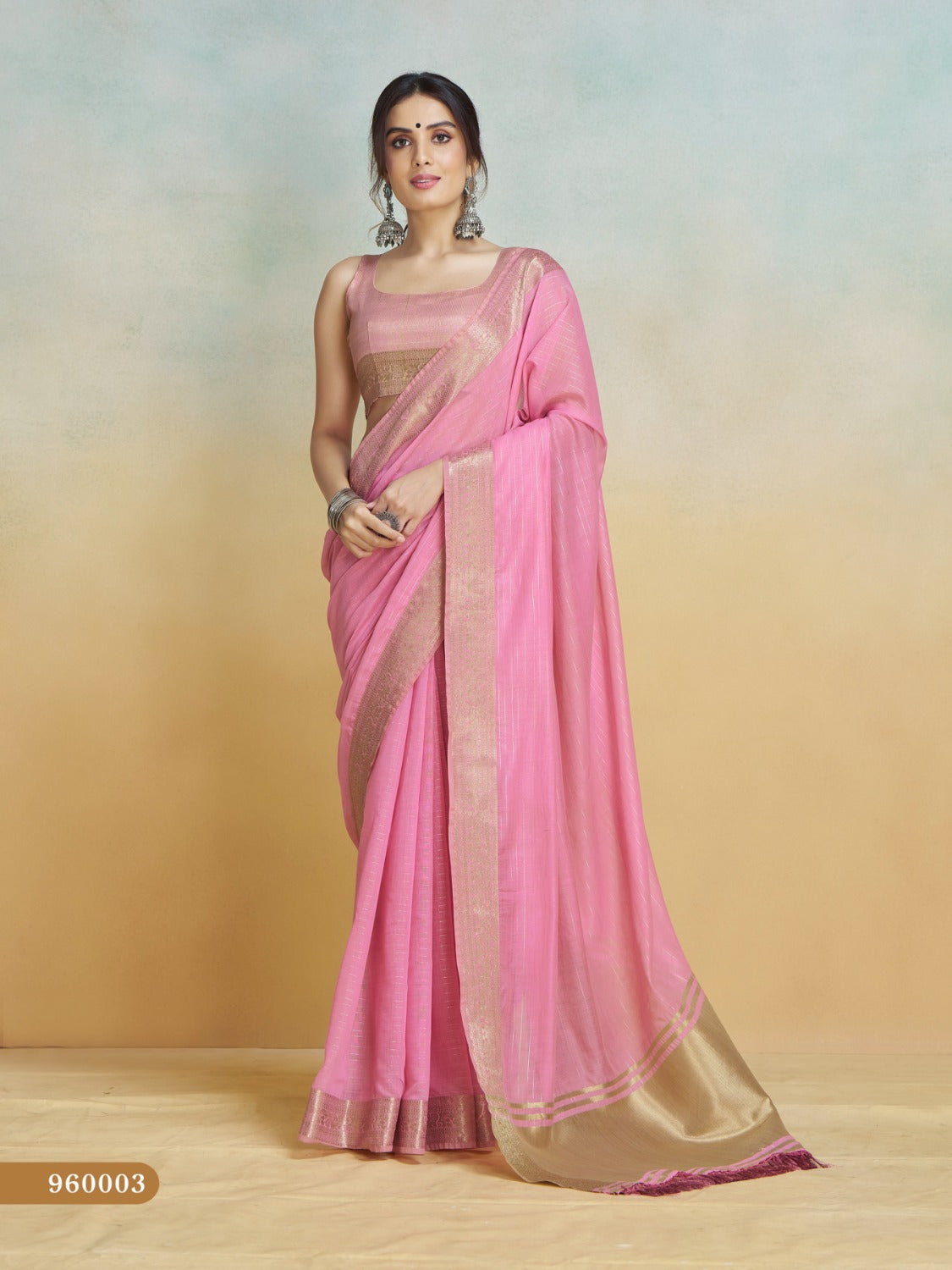 Anaita Pink Handloom Khadi Silk Zari Woven Work Saree With Blouse Piece