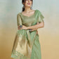 Anaita Olive Handloom Khadi Silk Zari Woven Work Saree With Blouse Piece