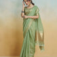 Anaita Olive Handloom Khadi Silk Zari Woven Work Saree With Blouse Piece