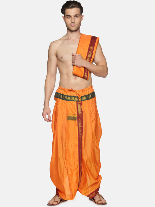Sethukrishna Men Orange Readymade Dhotis | Swadesiicart