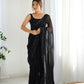 Attractive Looking Georgette Thread, Sequance Embroidery Work Party Wear Saree - Black