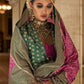 Mitera Pink & Green Floral Woven Design Zari Banarasi Saree | Swadesiicart
