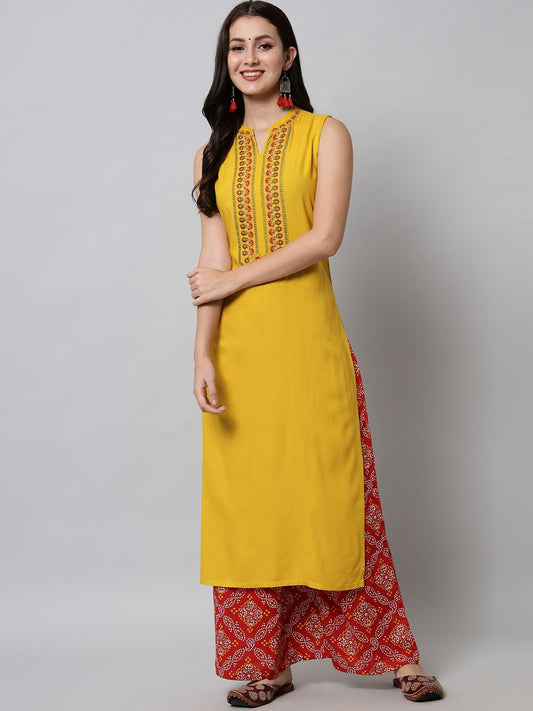 Kalini Women Yellow Ethnic Motifs Yoke Design Kurta - Swadesiicart