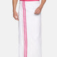 Sethukrishna White & Pink Solid Cotton Dhoti For Men | Swadesiicart