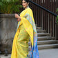 Beatitude Yellow Slub Cotton Floral Jamdani Saree