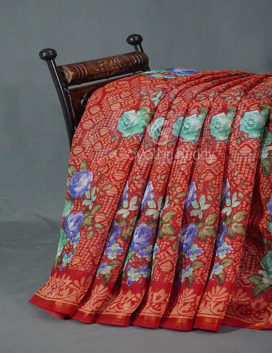 Shades of Tomato Mix Orange Colour Floral Design Semi Chanderi Saree By Gayathri Reddy Designer Studio | Swadesiicart