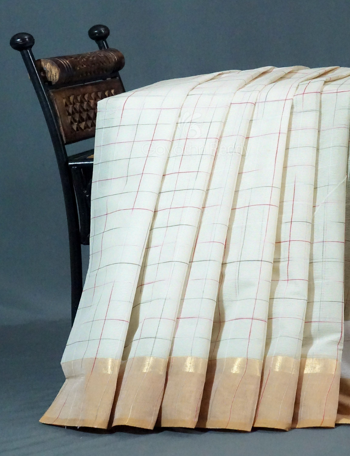 Dual Shade of Milk White And Light Brown Pure Mangalgiri Cotton By Gayathri Reddy Designer Studio | Swadesiicart