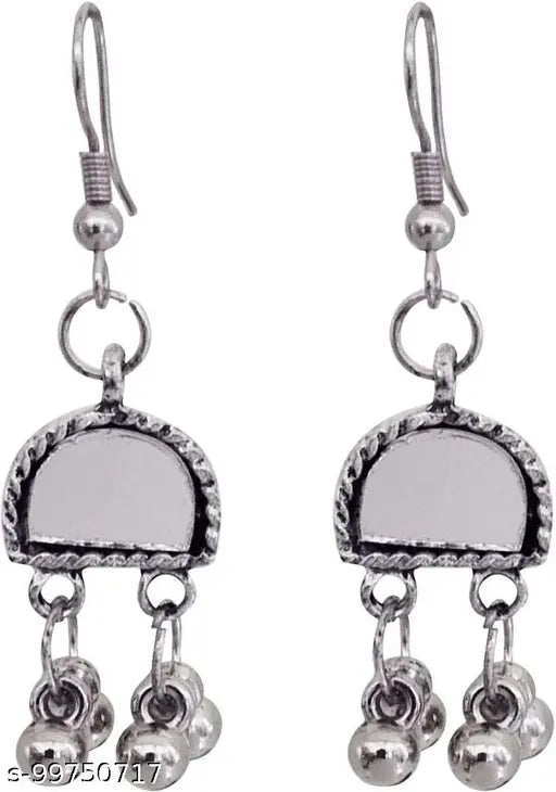 Tehzeeb Creations Women's Silver Plated Necklace Set With Mirror Design - Swadesiicart
