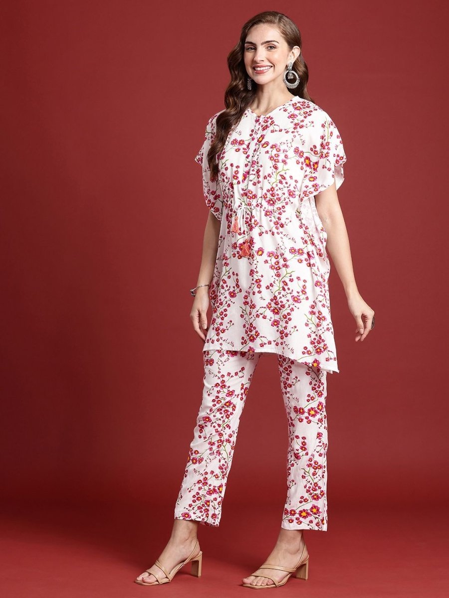 Anouk Women Floral Printed Kaftan Kurta with Trousers - Swadesiicart