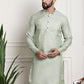 Sojanya Men Green & Beige Ethnic Motifs Jacquard Woven Design Straight Kurta | Swadesiicart