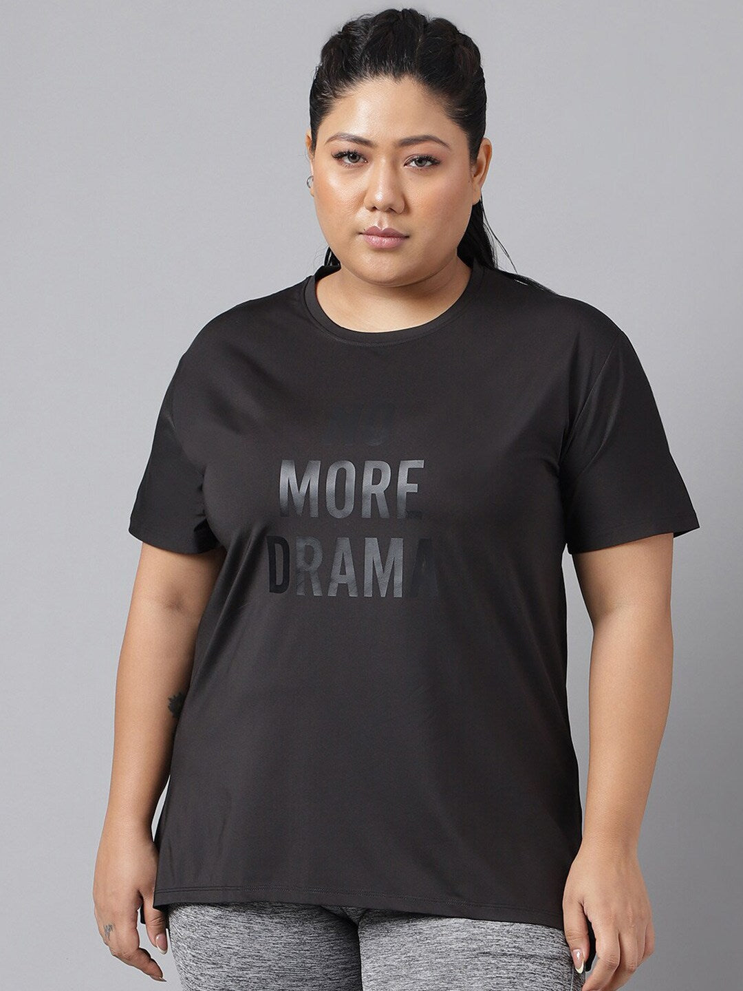 MKH Plus Size Typography Printed Dri-FIT Relaxed Fit Drop-Shoulder Sleeves Gym T-shirt - Swadesiicart