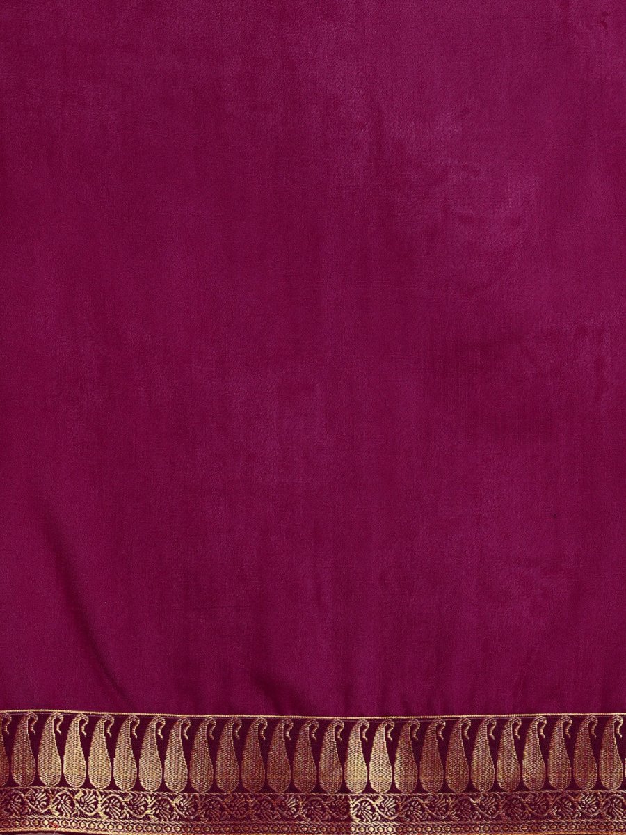 Anouk Purple Cotton Blend Solid Banarasi Saree | Swadesiicart