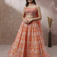House of Panchhi Peach Organza Floral Printed Lehenga choli & Dupatta | Swadesiicart