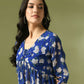Myshka Women's Blue Printed Georgette A-Line Nyra-cut Kurta - Swadesiicart