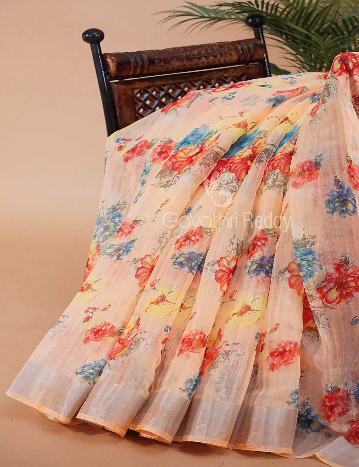 Light Peach And Orange Colour Semi Chanderi Saree By Gayathri Reddy Designer Studio | Swadesiicart