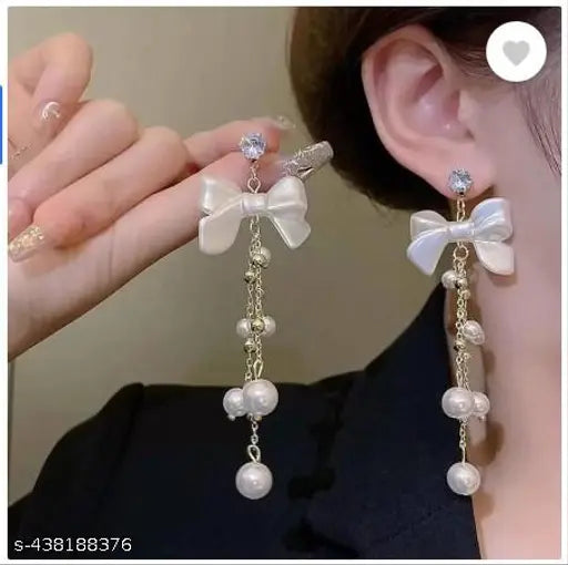 Tehzeeb Creations Women's White Pearl And Stone Earrings | Swadesiicart