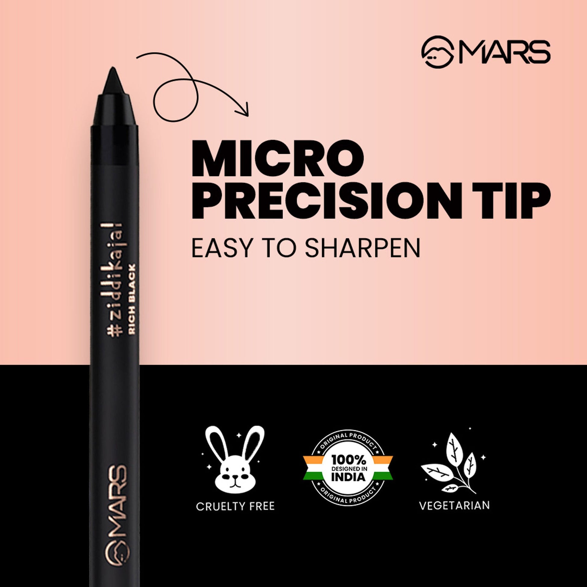 MARS Cosmetics Ziddi Kajal - Black - Swadesiicart