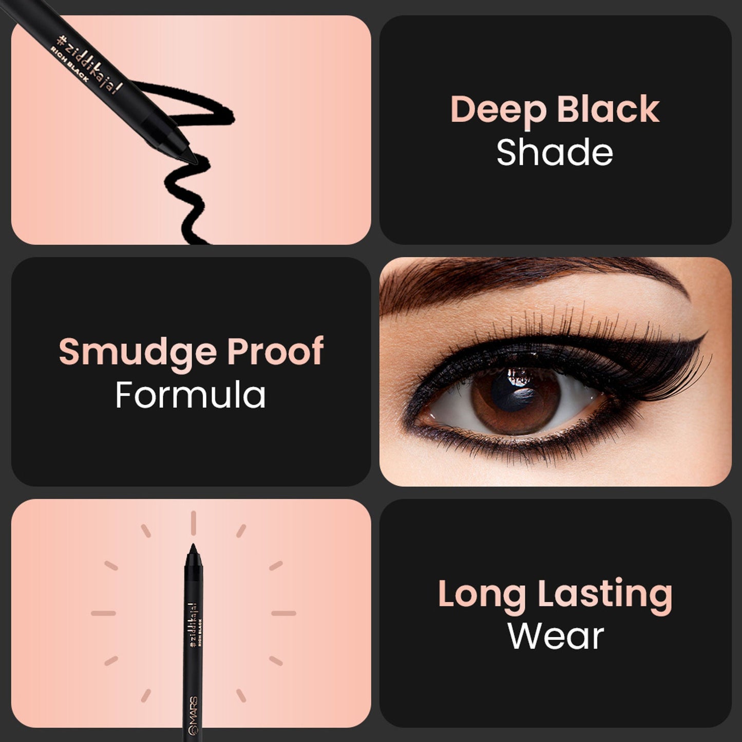 MARS Cosmetics Ziddi Kajal - Black - Swadesiicart