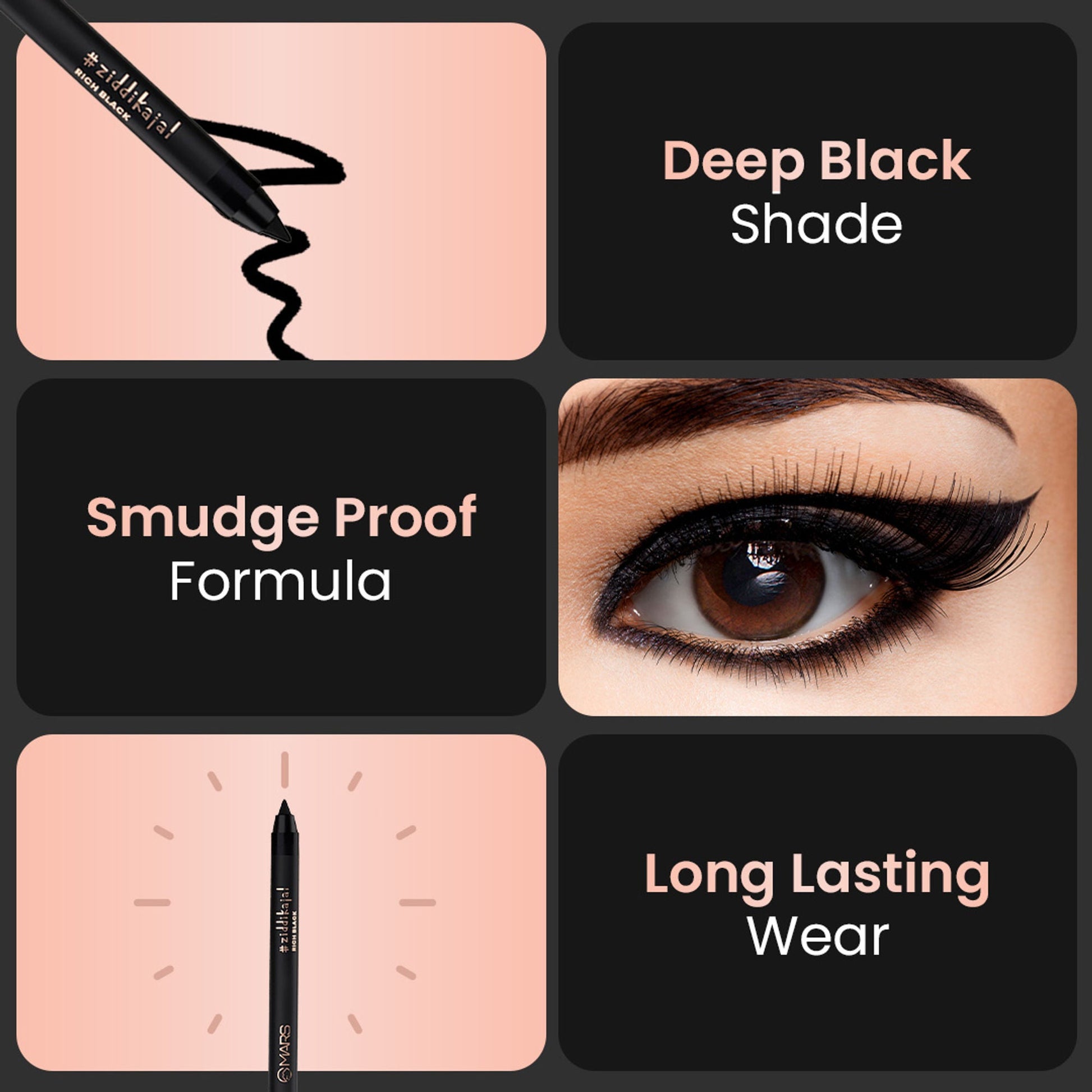 MARS Cosmetics Ziddi Kajal - Black - Swadesiicart