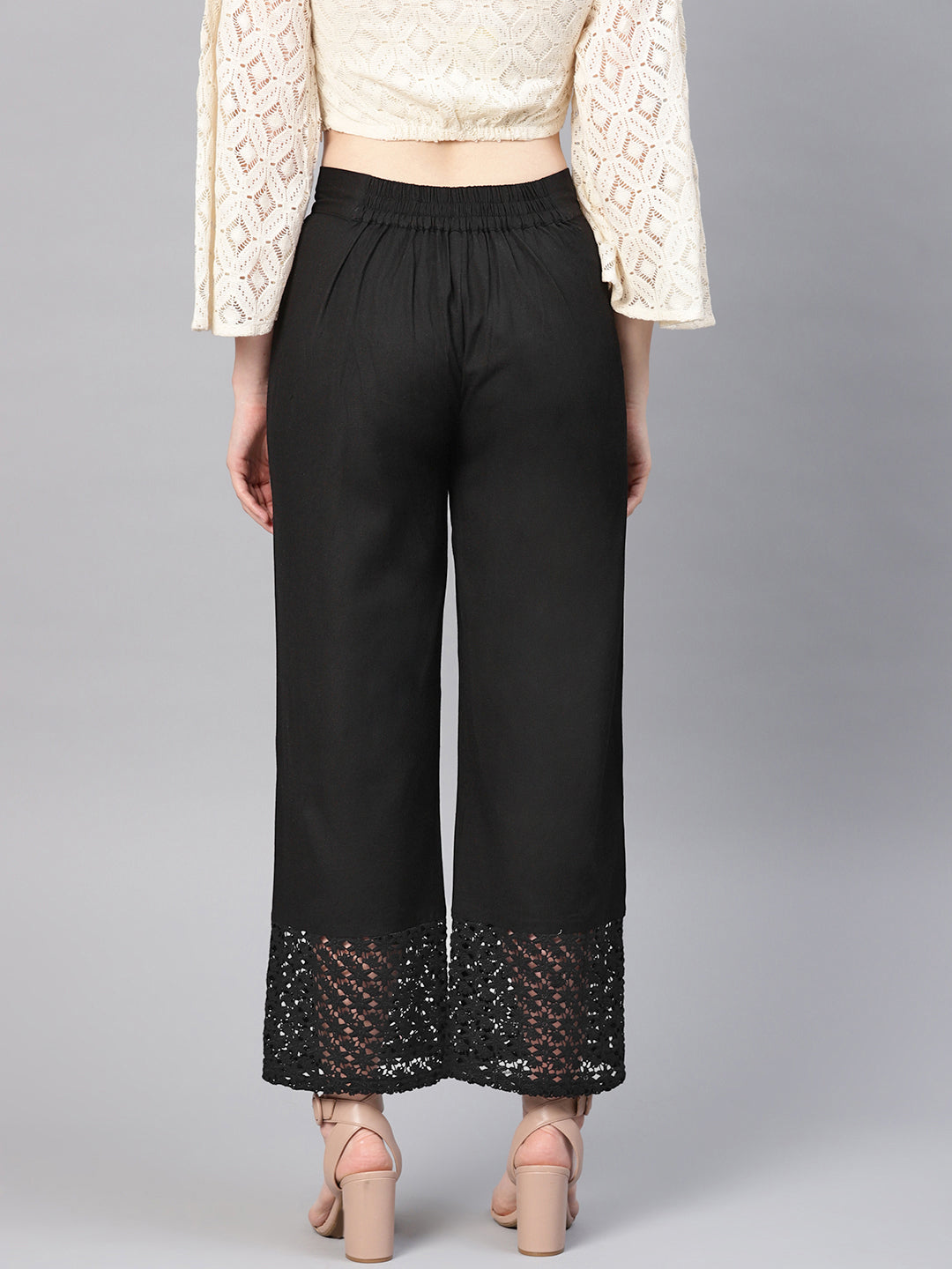 Juniper Women Black Cotton Flex Solid Wide Leg Palazzo | Swadesiicart