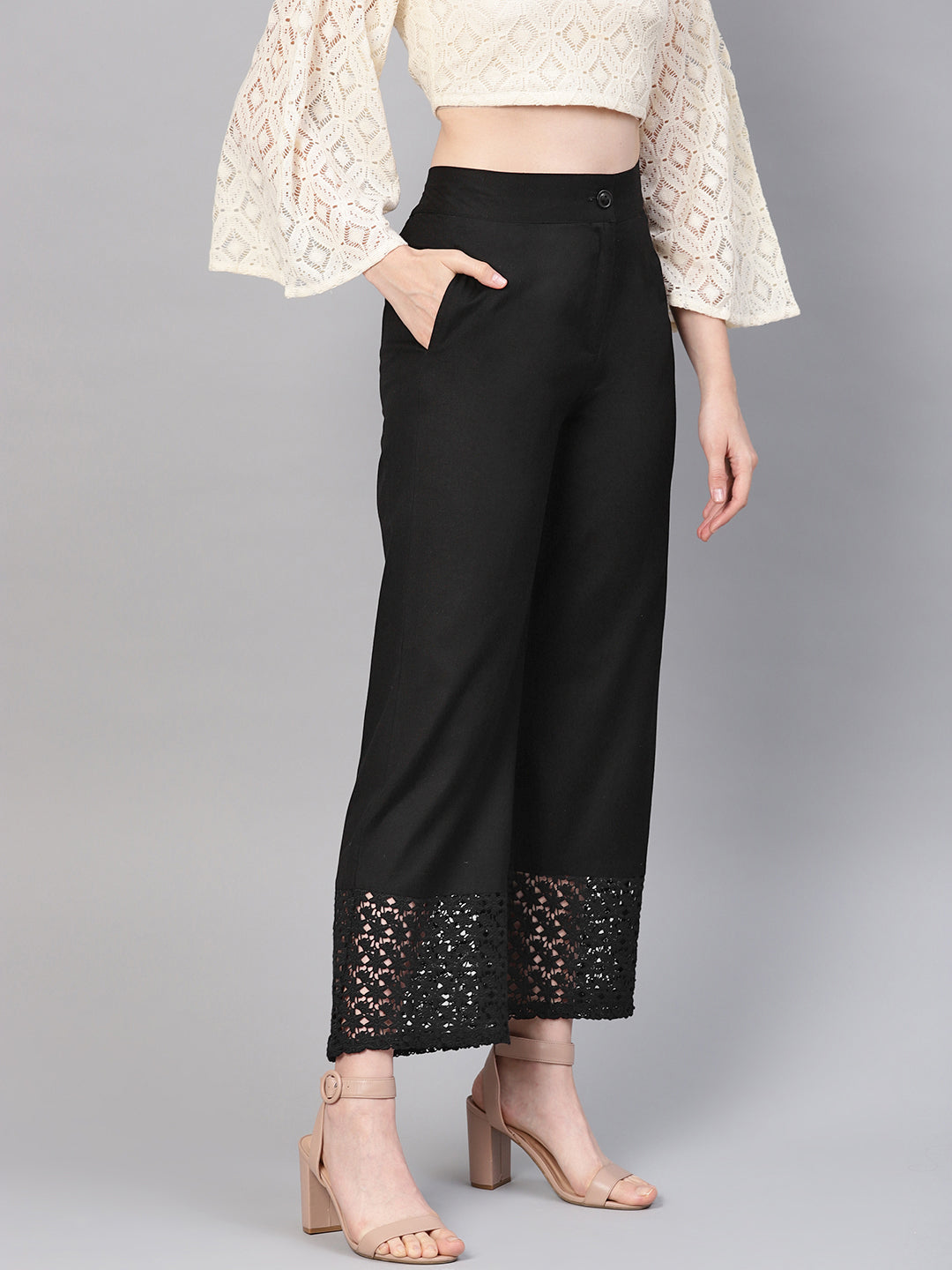 Juniper Women Black Cotton Flex Solid Wide Leg Palazzo | Swadesiicart