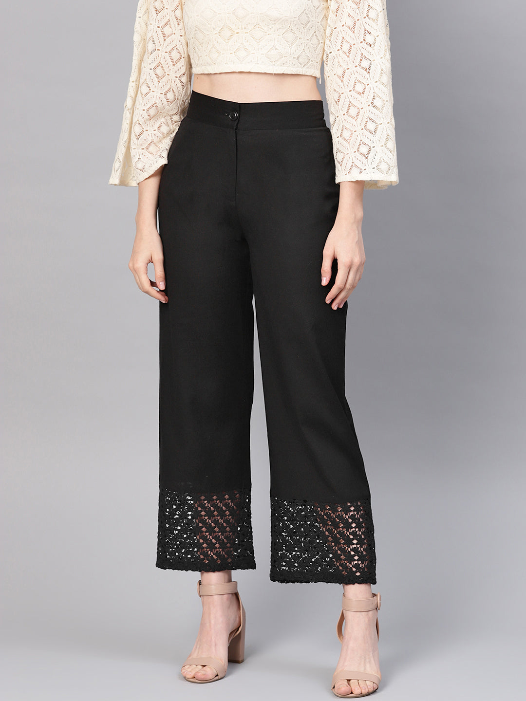 Juniper Women Black Cotton Flex Solid Wide Leg Palazzo | Swadesiicart