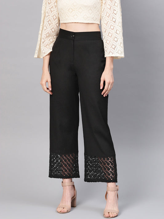 Juniper Women Black Cotton Flex Solid Wide Leg Palazzo | Swadesiicart