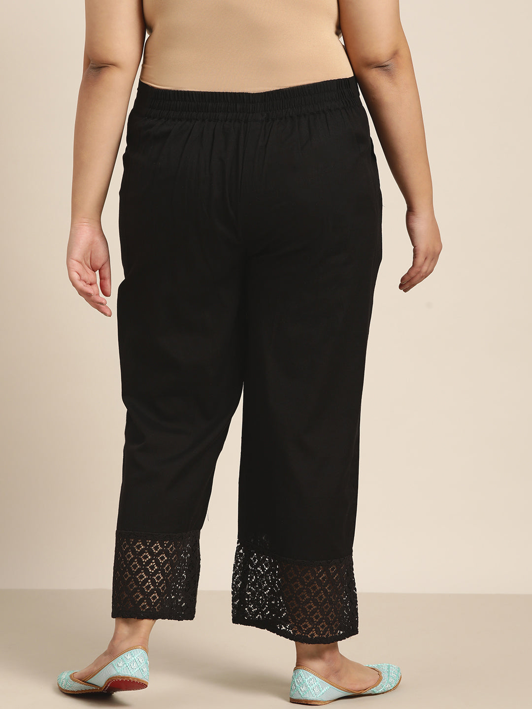 Juniper Women Black Cotton Flex Solid Wide Leg Palazzo | Swadesiicart