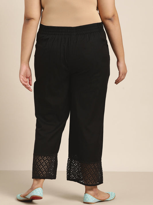 Juniper Women Black Cotton Flex Solid Wide Leg Palazzo | Swadesiicart
