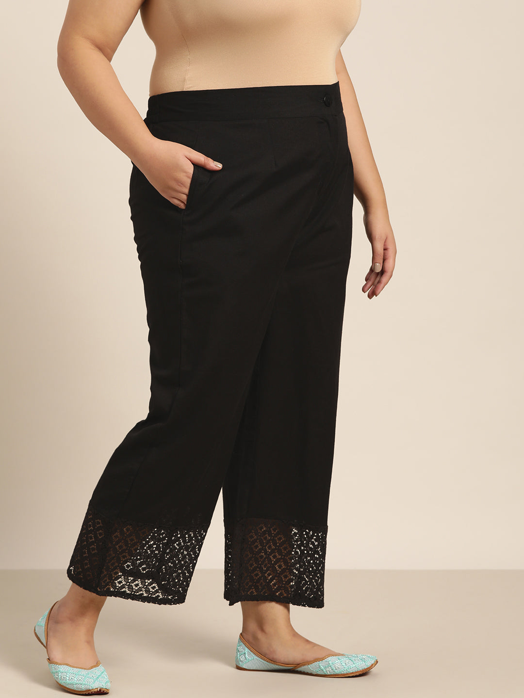 Juniper Women Black Cotton Flex Solid Wide Leg Palazzo | Swadesiicart