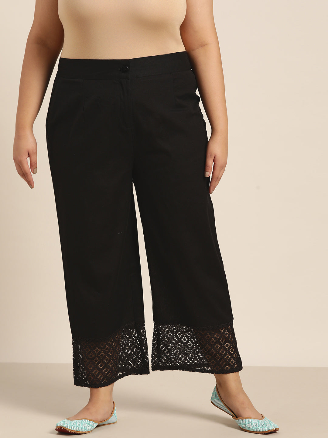 Juniper Women Black Cotton Flex Solid Wide Leg Palazzo | Swadesiicart