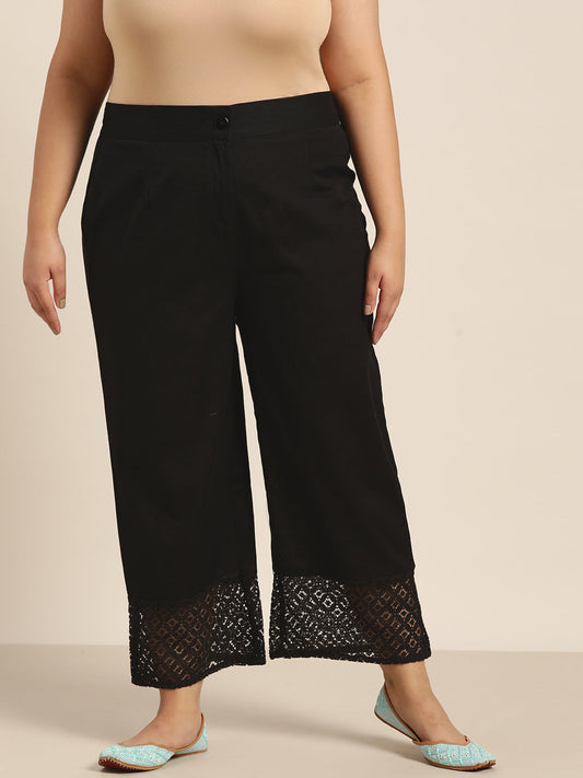 Juniper Women Black Cotton Flex Solid Wide Leg Palazzo | Swadesiicart