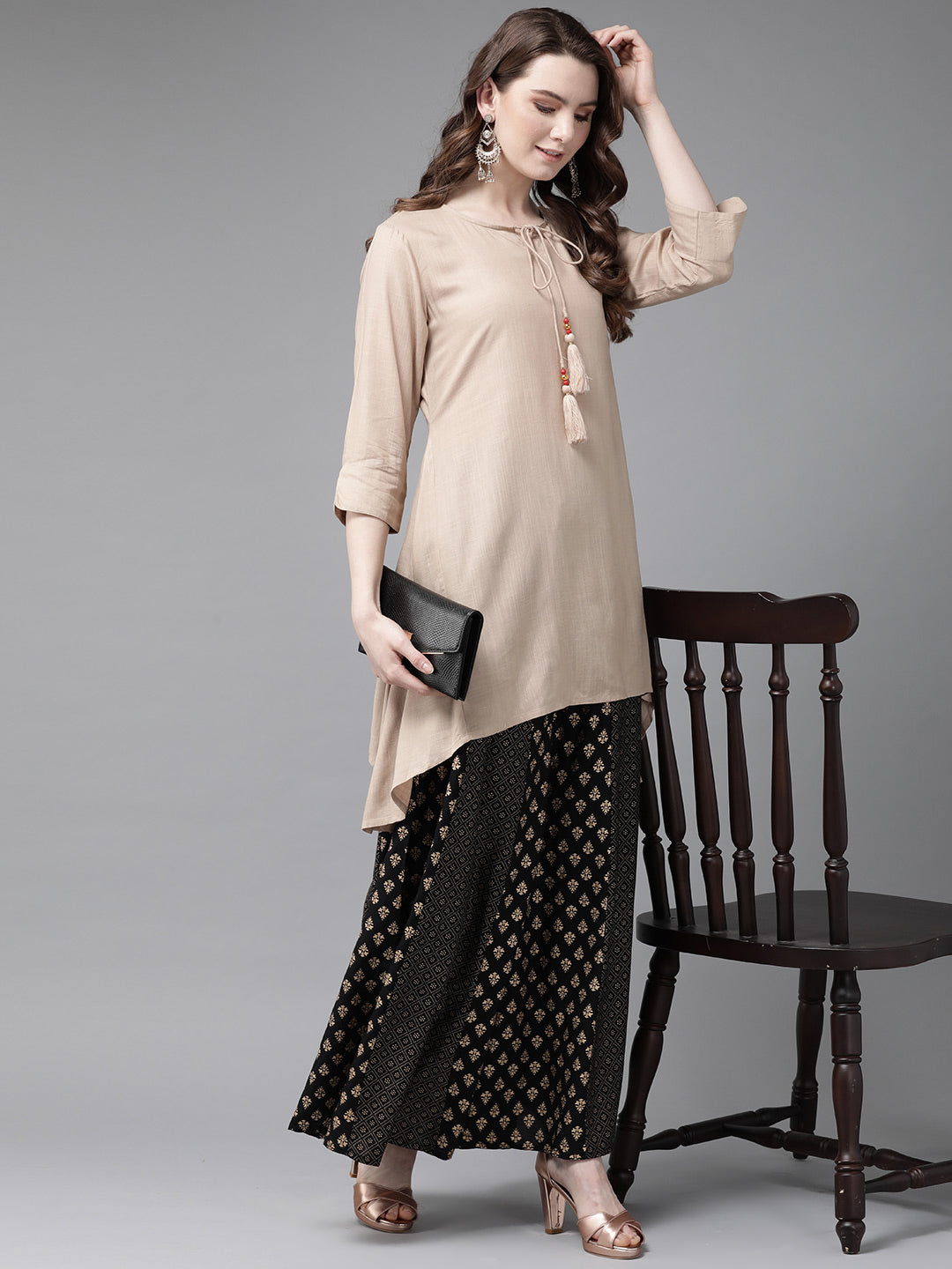 Juniper Womens Beige Rayon Slub Solid Kurta - Swadesiicart