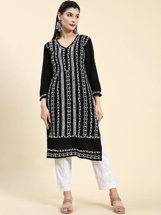 HOUSE OF KARI Ethnic Motifs Embroidered Chikankari Straight Kurta | Swadesiicart