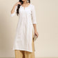 Juniper Women White Cotton Voile Embroidered Straight Kurta - Swadesiicart