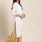Juniper Women White Cotton Voile Embroidered Straight Kurta - Swadesiicart
