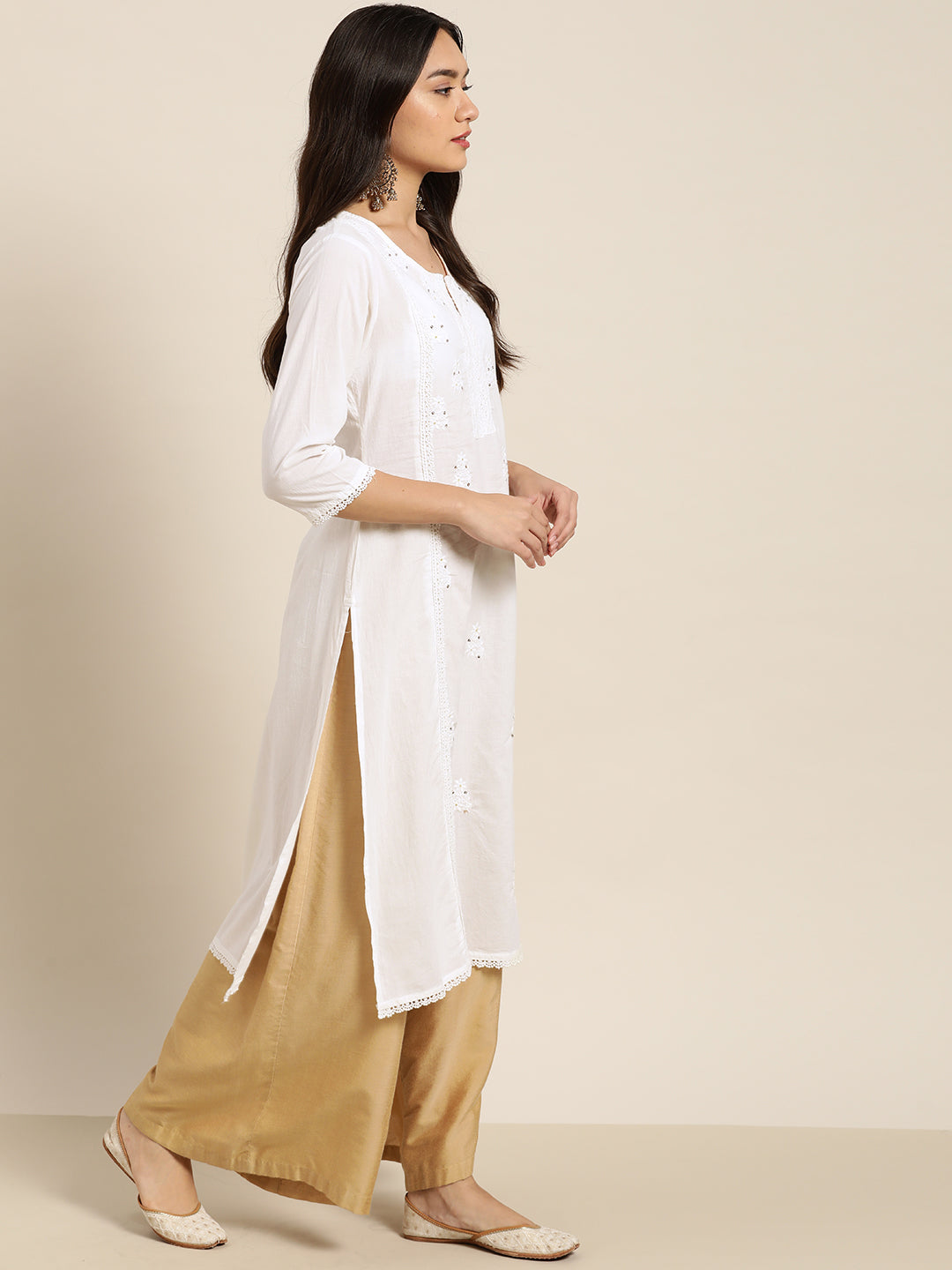 Juniper Women White Cotton Voile Embroidered Straight Kurta - Swadesiicart