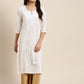 Juniper Women White Cotton Voile Embroidered Straight Kurta - Swadesiicart