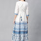 Juniper Women Blue Cotton Embroidered & Printed Tiered Dress | Swadesiicart