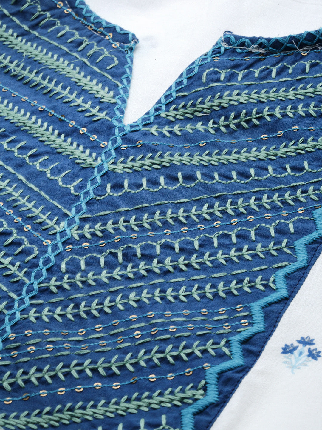 Juniper Women Blue Cotton Embroidered & Printed Tiered Dress | Swadesiicart