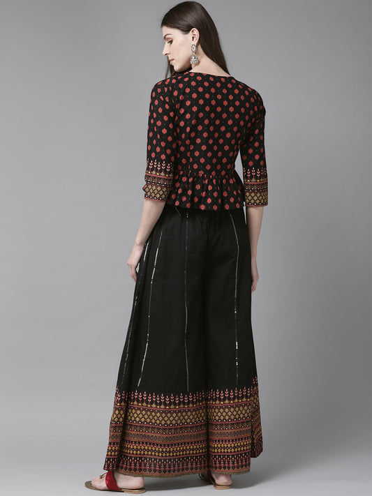 Juniper Womens Black Floral Printed Cambric Clothing Set | Swadesiicart