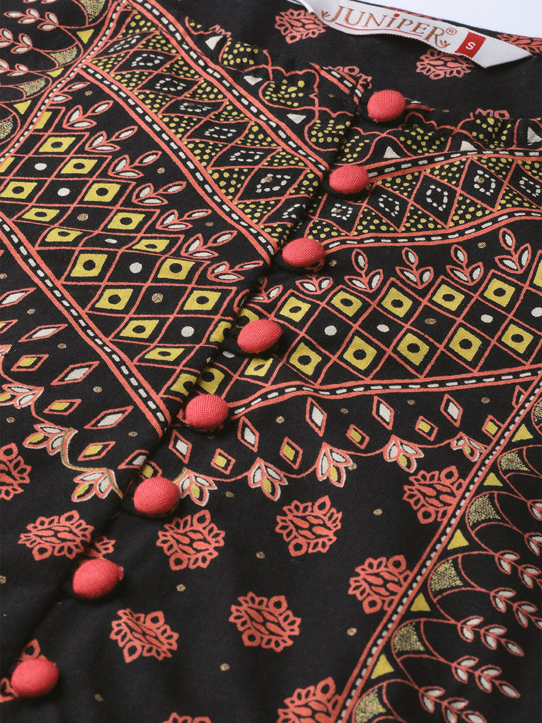 Juniper Womens Black Floral Printed Cambric Clothing Set | Swadesiicart
