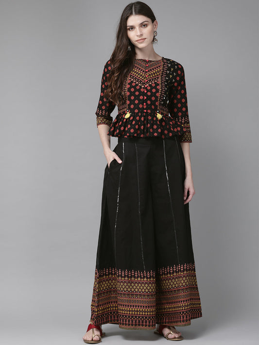 Juniper Womens Black Floral Printed Cambric Clothing Set | Swadesiicart