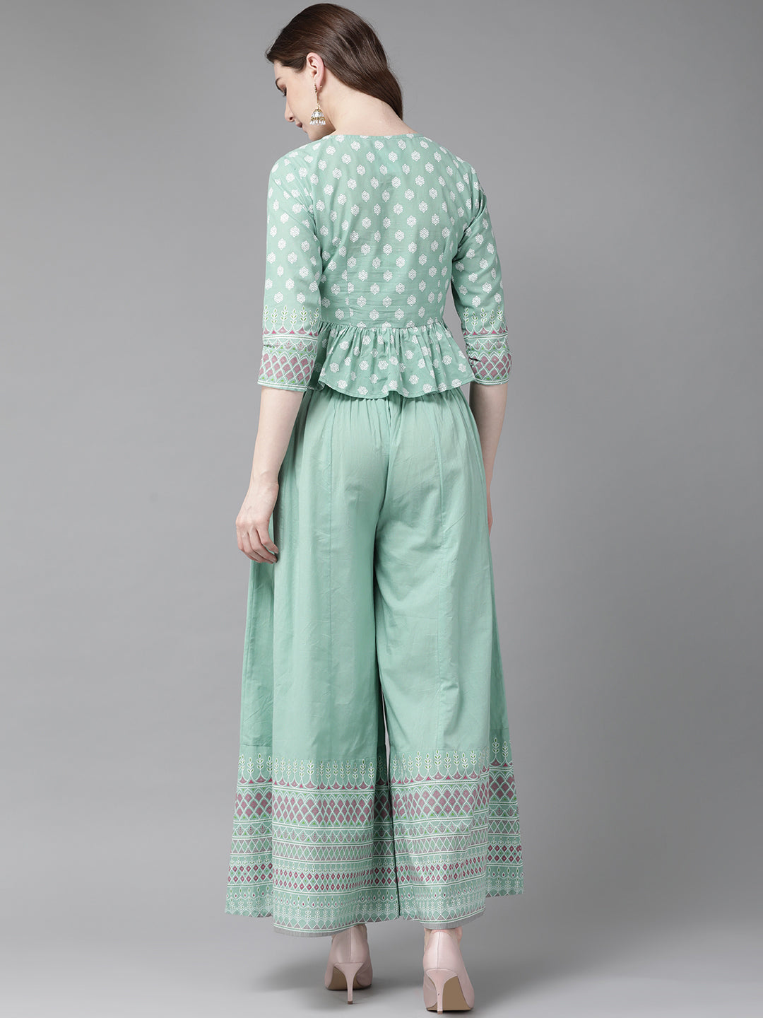 Juniper Womens Mint Floral Printed Cambric Clothing Set | Swadesiicart