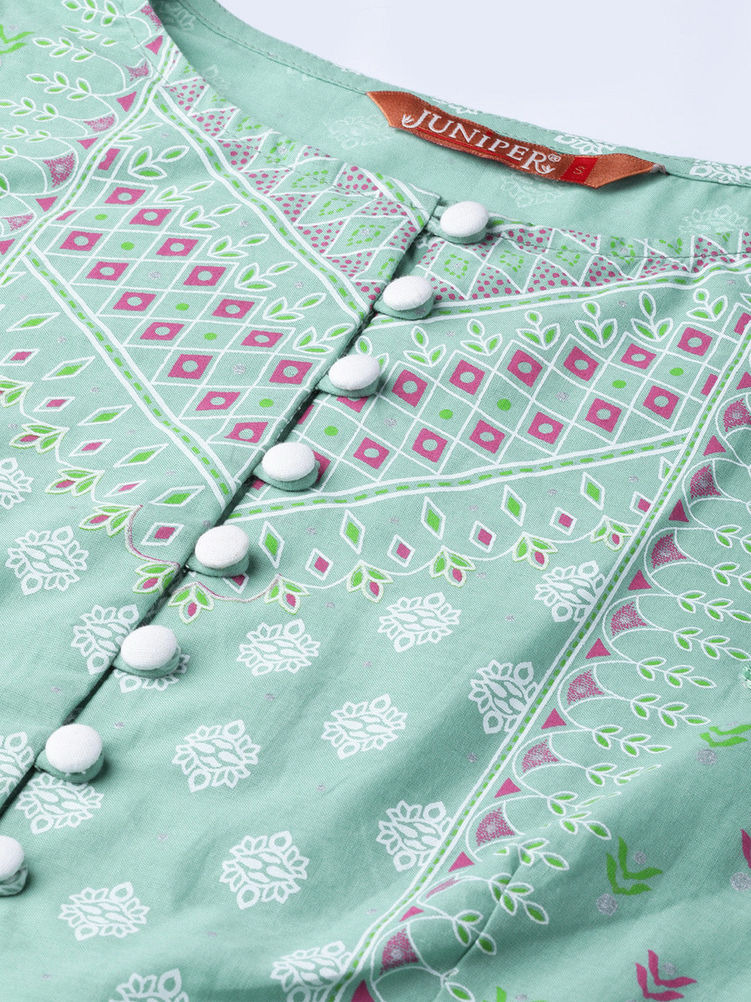 Juniper Womens Mint Floral Printed Cambric Clothing Set | Swadesiicart