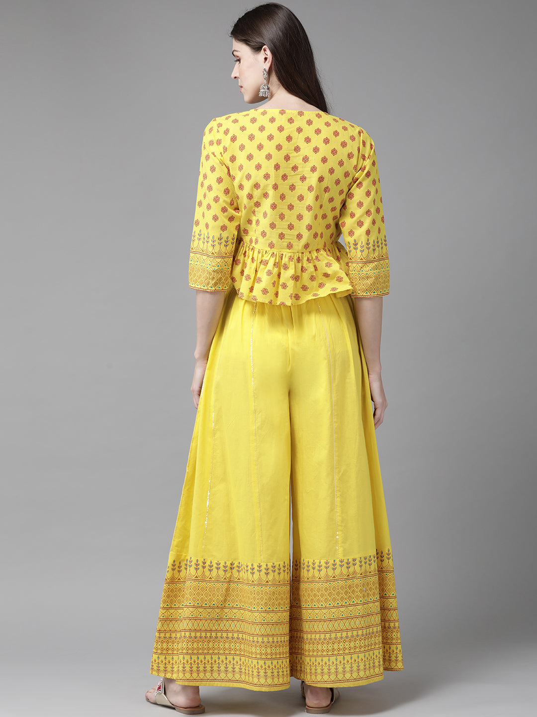 Juniper Women Yellow Cambric Printed Peplum Clothing Set | Swadesiicart