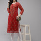 ADA Women Red Embroidered Regular Chikankari Kurta with Trousers | Swadesiicart